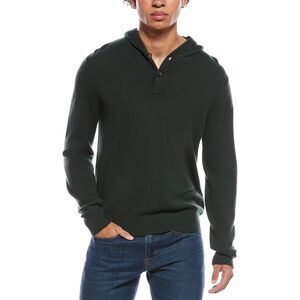 Amicale Cashmere Mens Jersey Cashmere Henley Hoodie, Green